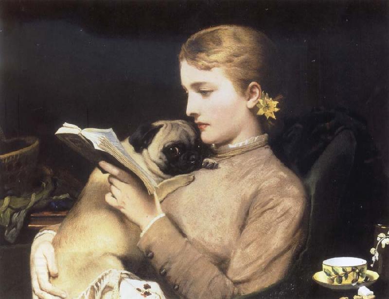 Charles Barber Girl Reading with Pug oil painting picture